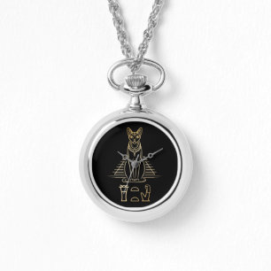 Montre Bastet avec le nom en hiéroglyphes et Égypte Pyram