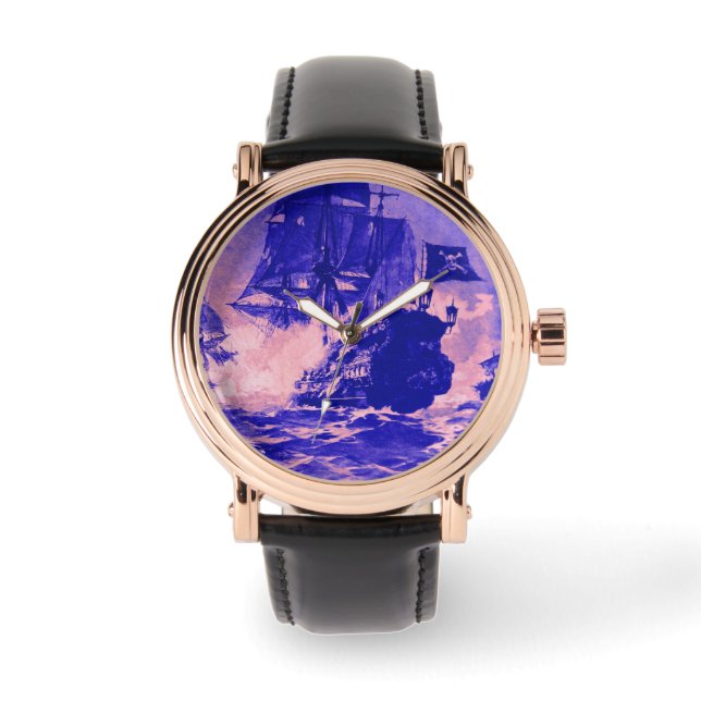 MONTRE BATAILLE DE NAVIRE PIRATE, ROSE BLEUE NAUTIQUE (Recto)