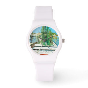 Montre Bateau à crevettes à quai Impressionnisme Abstrait