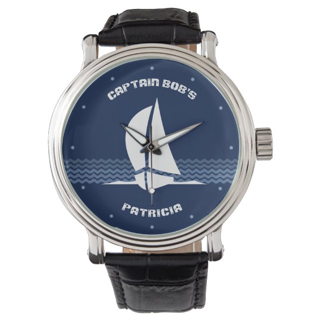 Montre Bateau à voile avec texte personnalisable (devant)