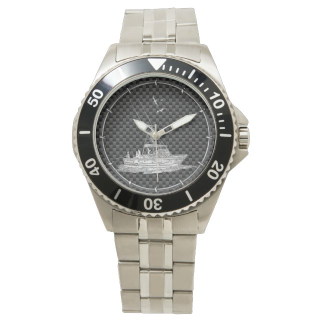 Montre Bateau de pêche style Chrome sur fibre de carbone (devant)