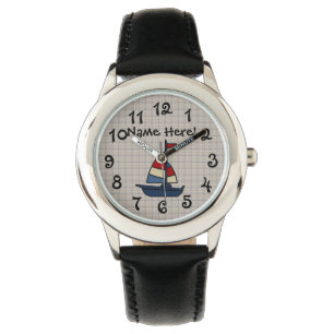 Montre Bateau nautique personnalisé Bleu/Tan Boy's