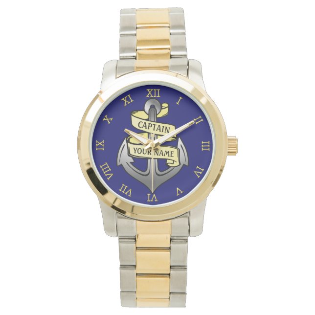 Montre Bateau personnalisable Capitaine Votre nom Ancre (devant)