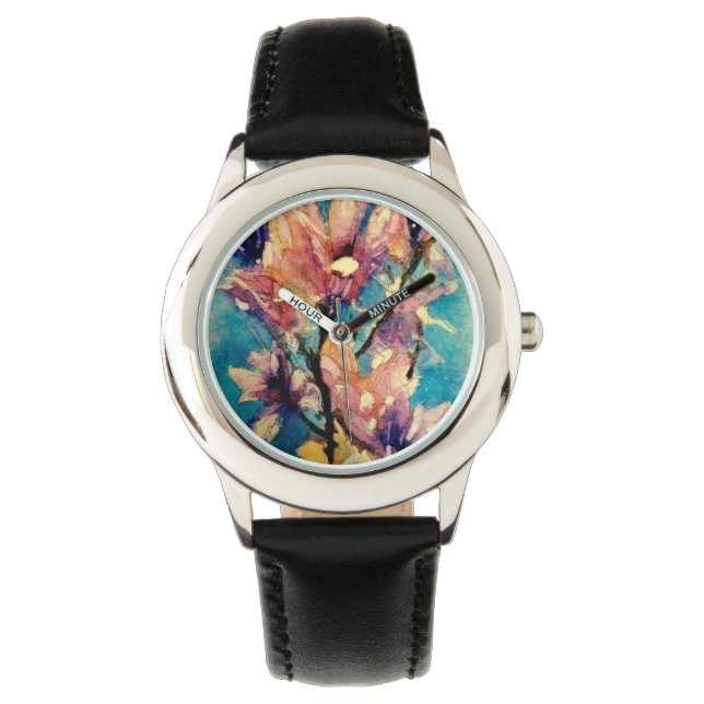 Montre Batik d'aquarelle japonais Magnolia (devant)