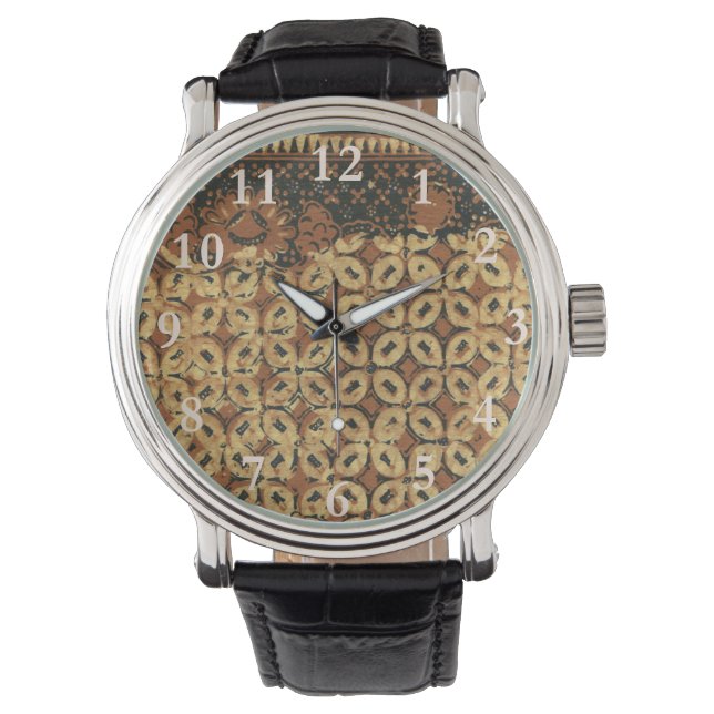 Montre Batik Earthy Café en Grain Élégant Rustique Rugueu (devant)