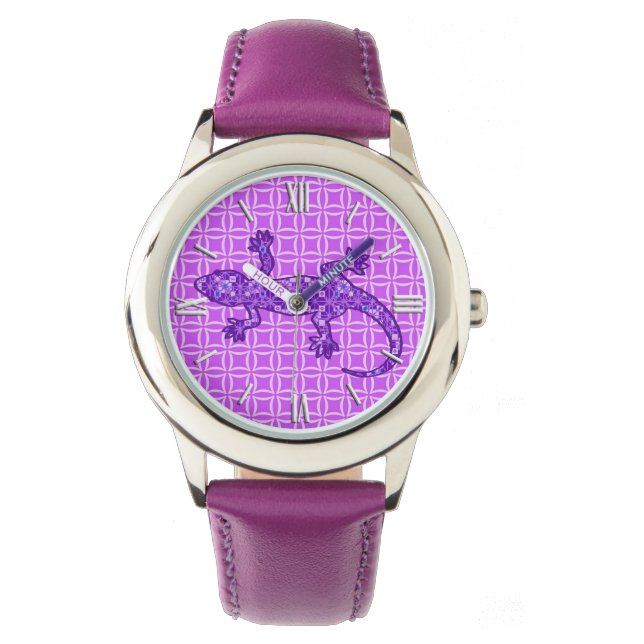 Montre Batik Tribal Gecko - violet et améthyste violet (devant)