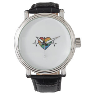 Montre Battement de coeur arc-en-ciel dessin de gravure v
