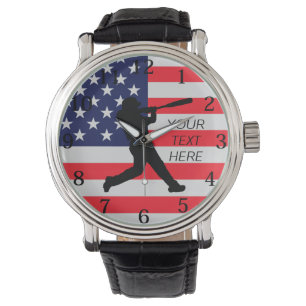 Montre Batterie de baseball et drapeau américain