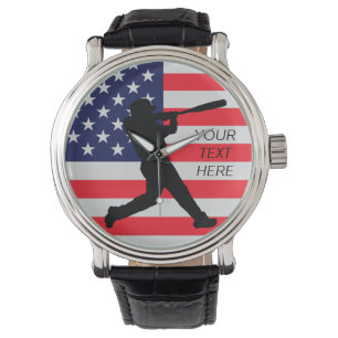 Montre Batterie de baseball et drapeau américain