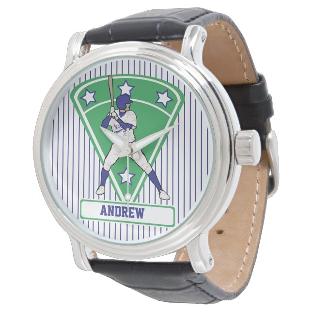 Montre Batterie de baseball personnalisée Star Blue (Incliné)