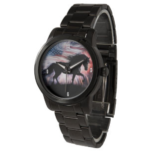 Montre Beau cheval et drapeau américain patriotique