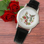 Montre Beau colibri et roses rouges<br><div class="desc">Joli rubis jeté Hummingbird planant par des roses rouges. Joli ajout à votre bureau ou à votre maison.</div>