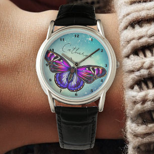 Montre Beau Papillon Blue Sky Stars Nom personnalisé