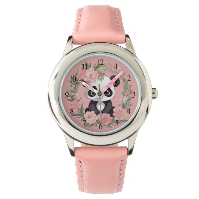 Montre Bébé adorable Panda Ours avec fleurs (devant)