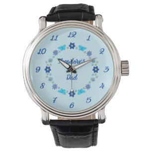 Montre Bébé bleu Papillons et fleurs personnalisés