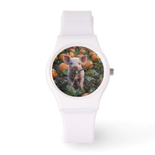 Montre Bébé Cochon Dans Le Patch Citrouille,