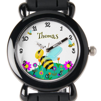 Montre Bees in the Flowers Funny Font Personnalisé