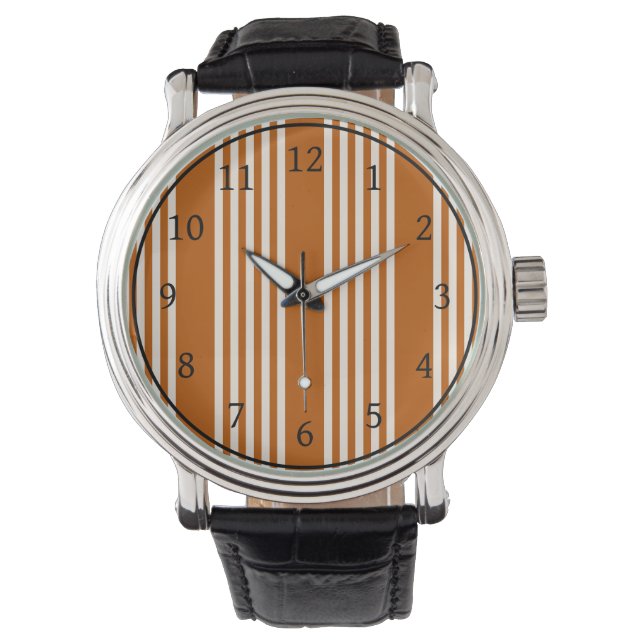 Montre Beige et orange brûlé cinq rayures motif (devant)
