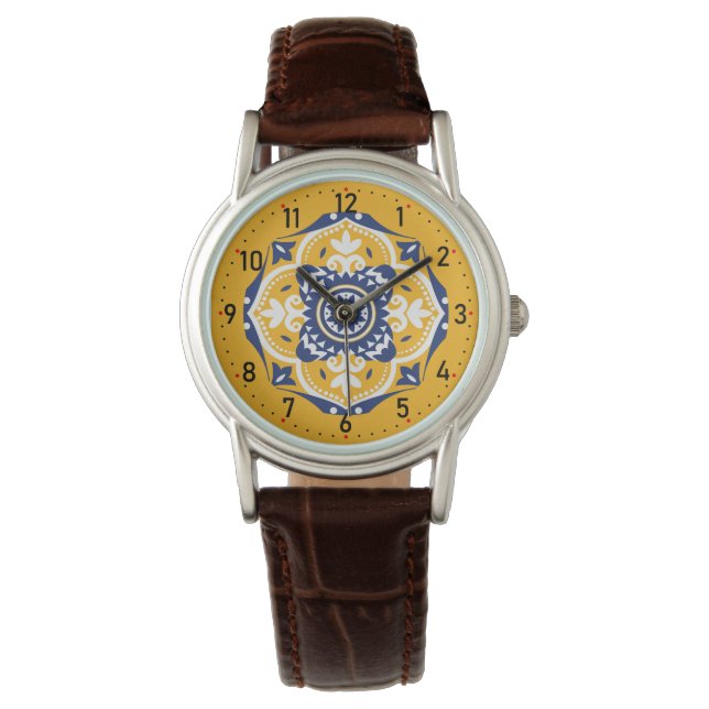 Montre 💛 💙 🤍 Belle Azulejos bleu et jaune (devant)