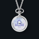 Montre Belle Bibliothèque Astrologie Signe Personnalisé<br><div class="desc">Cette jolie montre Libra violet et lavande présente votre signe astrologique du Zodiac dans une belle étincelle comme les constellations. Customisez ce joli cadeau de montre-bracelet avec votre nom en écriture cursive pour quelqu'un qui a un anniversaire fin septembre ou début octobre.</div>