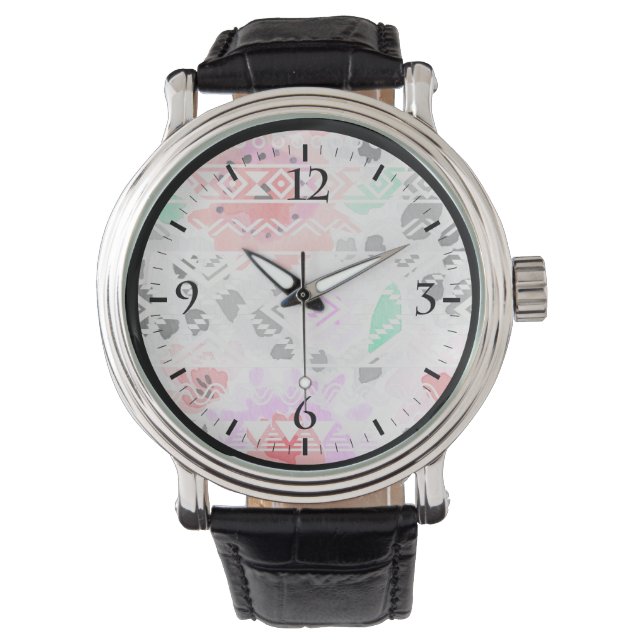 Montre Belle couleur pastel floral aztec (devant)