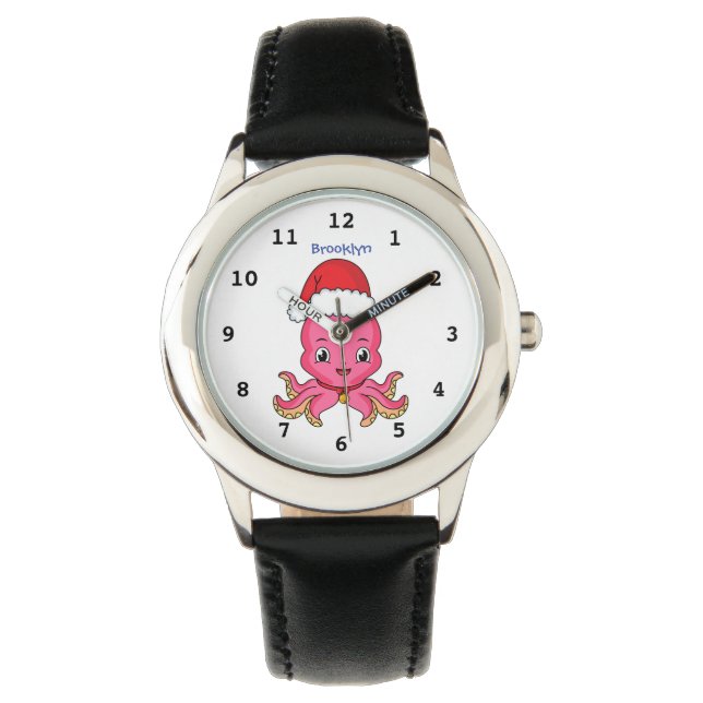 Montre Belle pieuvre joyeuse en casquette de Noël (devant)