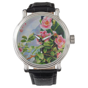 Montre Belle rose rose rouge roses blanc aquarelle floral