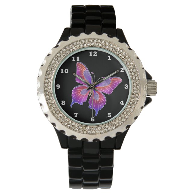 Montre Belle strass de papillon en verre de Faux (devant)