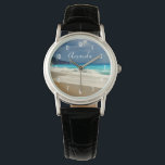 Montre Belle Turquoise Bleue Mer Tropicale Photographie<br><div class="desc">Une montre avec une belle photo représentant une mer bleu turquoise et une plage de sable avec des vagues de surf mousseux.</div>