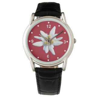 Montre Belle voile rouge avec fleur blanche Edelweiss