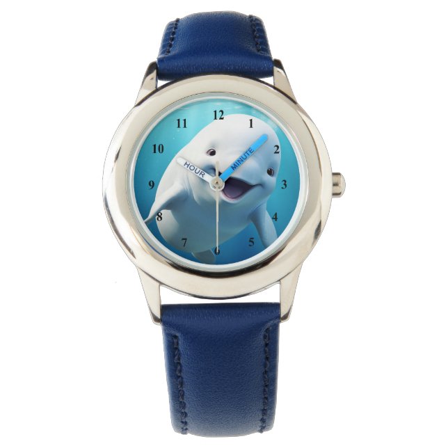 Montre Béluga Baleine Cartoon bleu vert océan Arctique (devant)