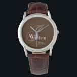 Montre Best Man Mariage Cadeau Moderne Monogramme Nom Coo<br><div class="desc">Best Man Mariage Cadeau Monogramme Moderne Et Nom Personnalisé Montre Cool Avec Cadran Brown Et Bracelet En Cuir Brown. Customisé pour cette touche spéciale supplémentaire à votre cadeau Best Man. Cliquez sur personnaliser ce modèle pour le customiser avec le nom de famille monogramme initial, le prénom et la date rapidement...</div>