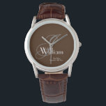 Montre Best Man Mariage Cadeau Moderne Monogramme Nom Coo<br><div class="desc">Best Man Mariage Cadeau Monogramme Moderne Et Nom Personnalisé Montre Cool Avec Cadran Brown Et Bracelet En Cuir Brown. Customisé pour cette touche spéciale supplémentaire à votre cadeau Best Man. Cliquez sur personnaliser ce modèle pour le customiser avec le nom de famille monogramme initial, le prénom et la date rapidement...</div>