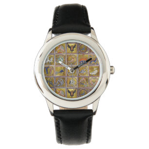 MONTRE BESTIAIRE MÉDIÉVAL, ANIMAUX FANTASTIQUES, ROUGE D'