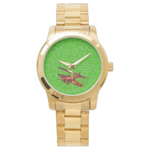 Montre Bi-plan rouge sur les cercles et boucles verts