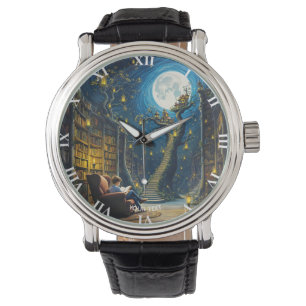 Montre Bibliothèque d'arbre de garçon mignonne Imaginaire