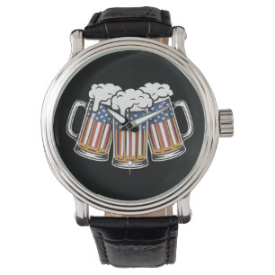 Montre Bière 4 juillet Drapeau américain US Vintage Rétro
