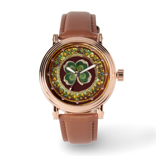 Montre Bijou Shamrock Gold Saint Patrick avec perles (Recto)