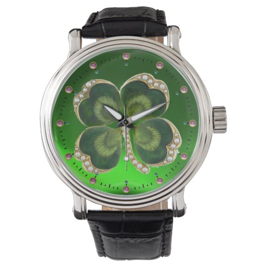 Montre Bijou Shamrock Gold Saint Patrick avec perles (devant)
