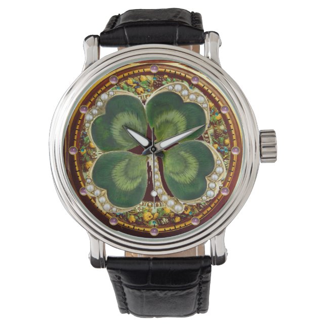Montre Bijou Shamrock Gold Saint Patrick avec perles (devant)