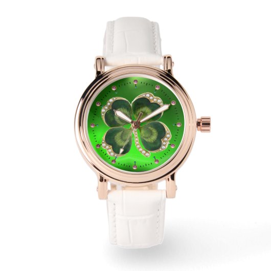 Montre Bijou Shamrock Gold Saint Patrick avec perles (Recto)
