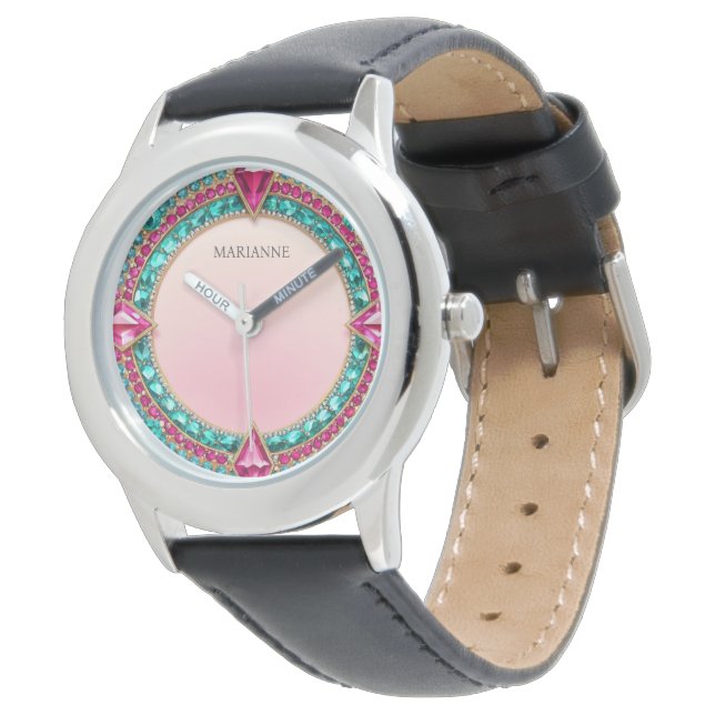 Montre Bijoux rose et turquoise (Incliné)