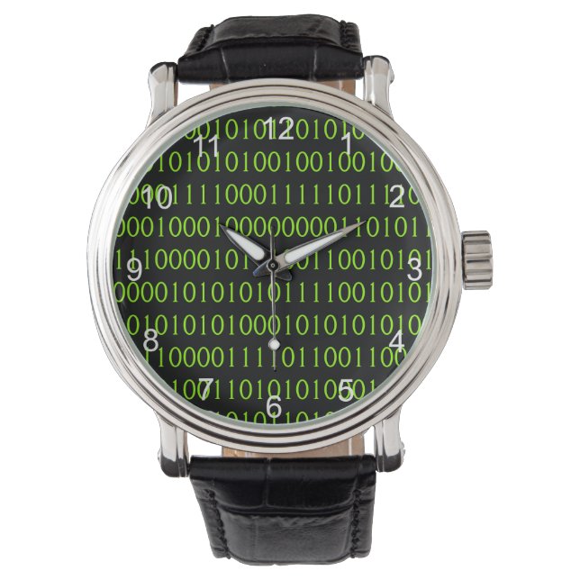 Montre Binary 1 0 Geek de la sangle en cuir Nom du code d (devant)