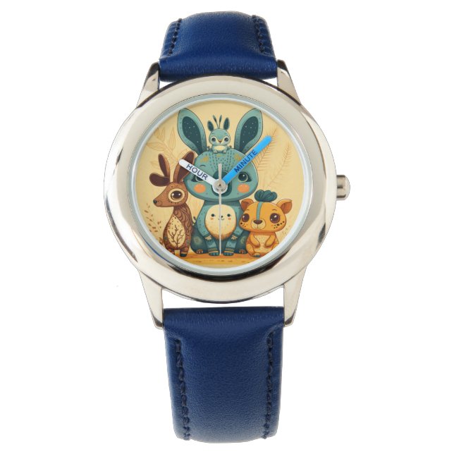 Montre Bizarre jaune animaux Coussin rond (devant)