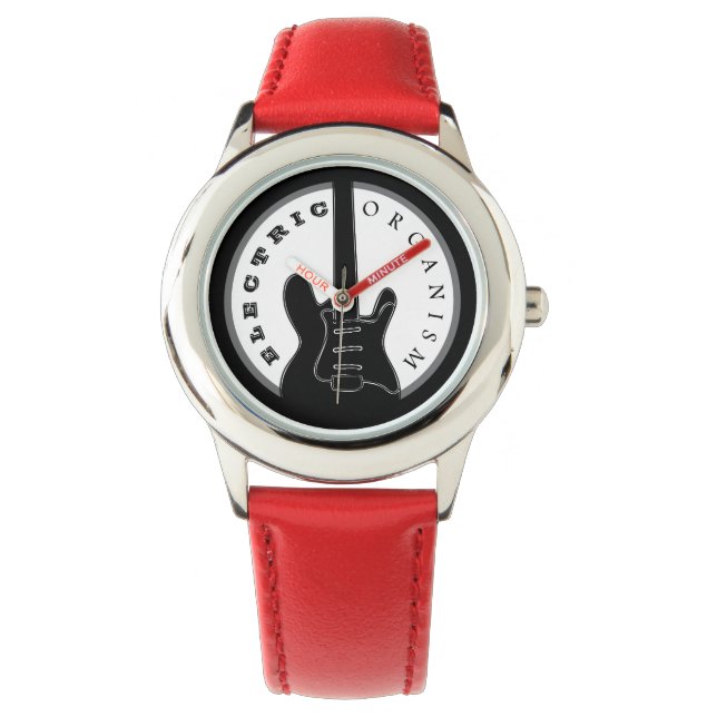 Montre Black and Red Electric Rock Guitare Cool moderne (devant)