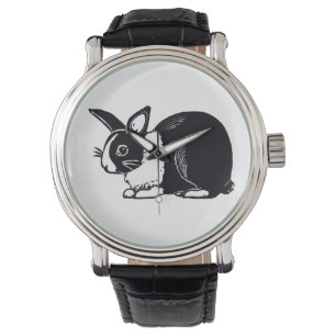 Montre Black and White Dutch Rabbit Wristwatch