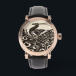MONTRE BLACK AND WHITE PEACOCK<br><div class="desc">Elegant Art Nouveau Peacock in black and white</div>
