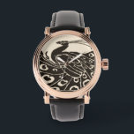 MONTRE BLACK AND WHITE PEACOCK<br><div class="desc">Elegant Art Nouveau Peacock in black and white</div>