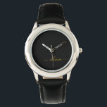 Montre Black Gold Modern Script Girl Monogramme Nom<br><div class="desc">Monogramme simple noir et or Monogramme Nom Monographie. Cela rend le cadeau parfait pour 16 ans,  mariage,  douche nuptiale,  anniversaire,  baby shower ou bachelorette pour quelqu'un qui aime le luxe glam et les styles chic.</div>