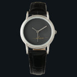 Montre Black Gold Modern Script Girl Monogramme Nom<br><div class="desc">Monogramme simple noir et or Monogramme Nom Monographie. Cela fait le cadeau parfait de remise de diplômes,  anniversaire,  mariage,  douche nuptiale,  anniversaire,  baby shower ou bachelorette pour quelqu'un qui aime le luxe glam et les styles chic.</div>